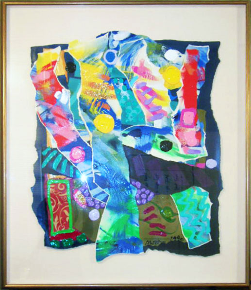 A mixed media collage entitled "Night Dreams" by Suzanne Wallace Mears