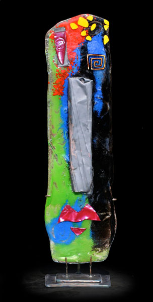 Kiln formed glass totem entitled "Lucy"