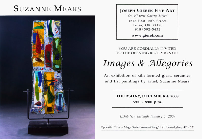 Invitation to the Gierek Gallery's showing of Suzanne Mears' kiln formedglass art.