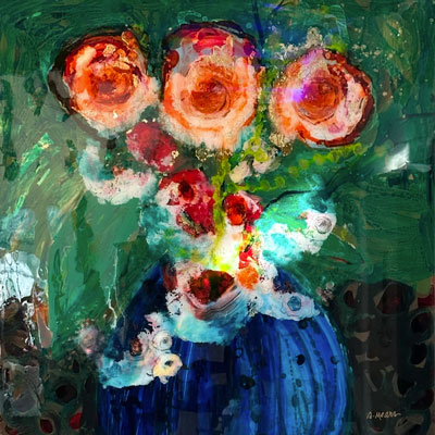 Abstract floral painting titled "Mid Day Waltz"