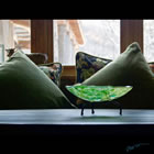 Kiln formed glass bowl titled "Green Zen"