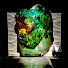 Green Garden Kiln formed glass sculpture, niche mounted, titled "Green Garden"