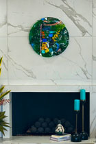 Indoor glass sculpture, float mounted
