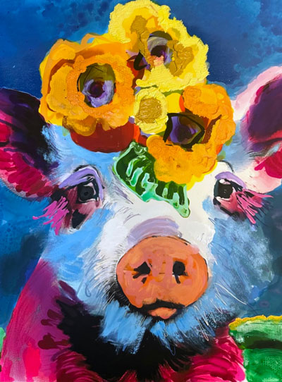 Abstract animal painting titled "Hearts and Flowers"