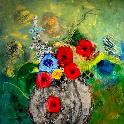 Abstract floral painting titled "Let the Music Play"